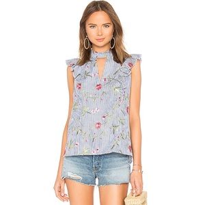 BCBGeneration Cut Out Ruffle Top In Blue Size XS